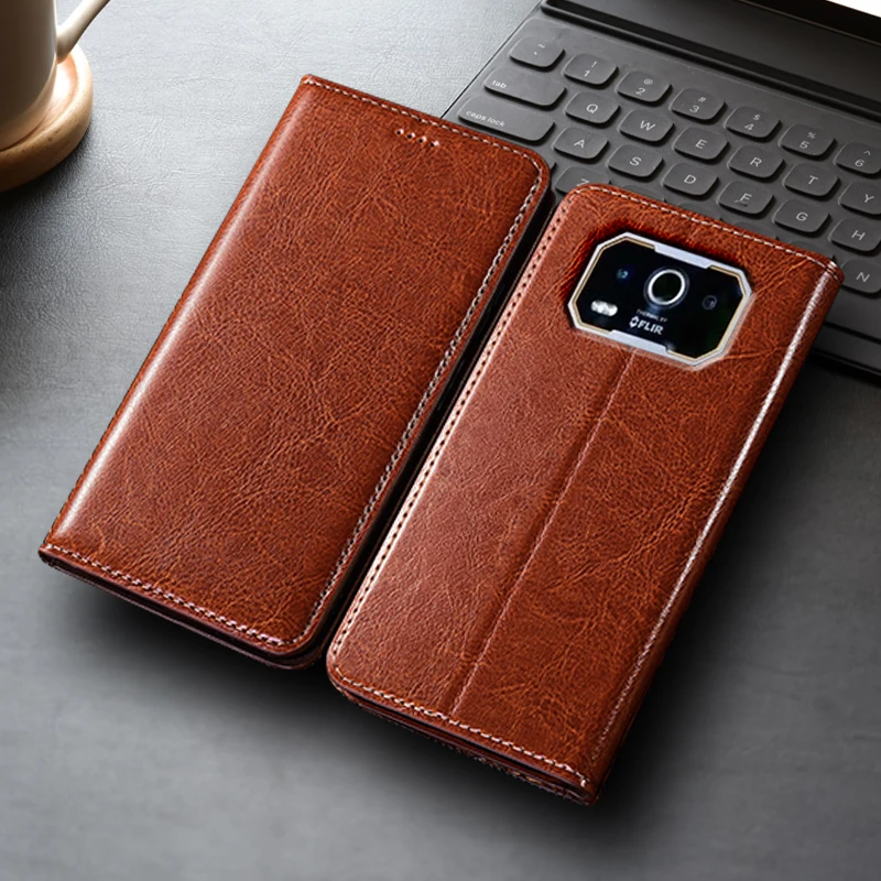 Crazy Horse Genuine Leather Flip Wallet Case with Fall Prevention
