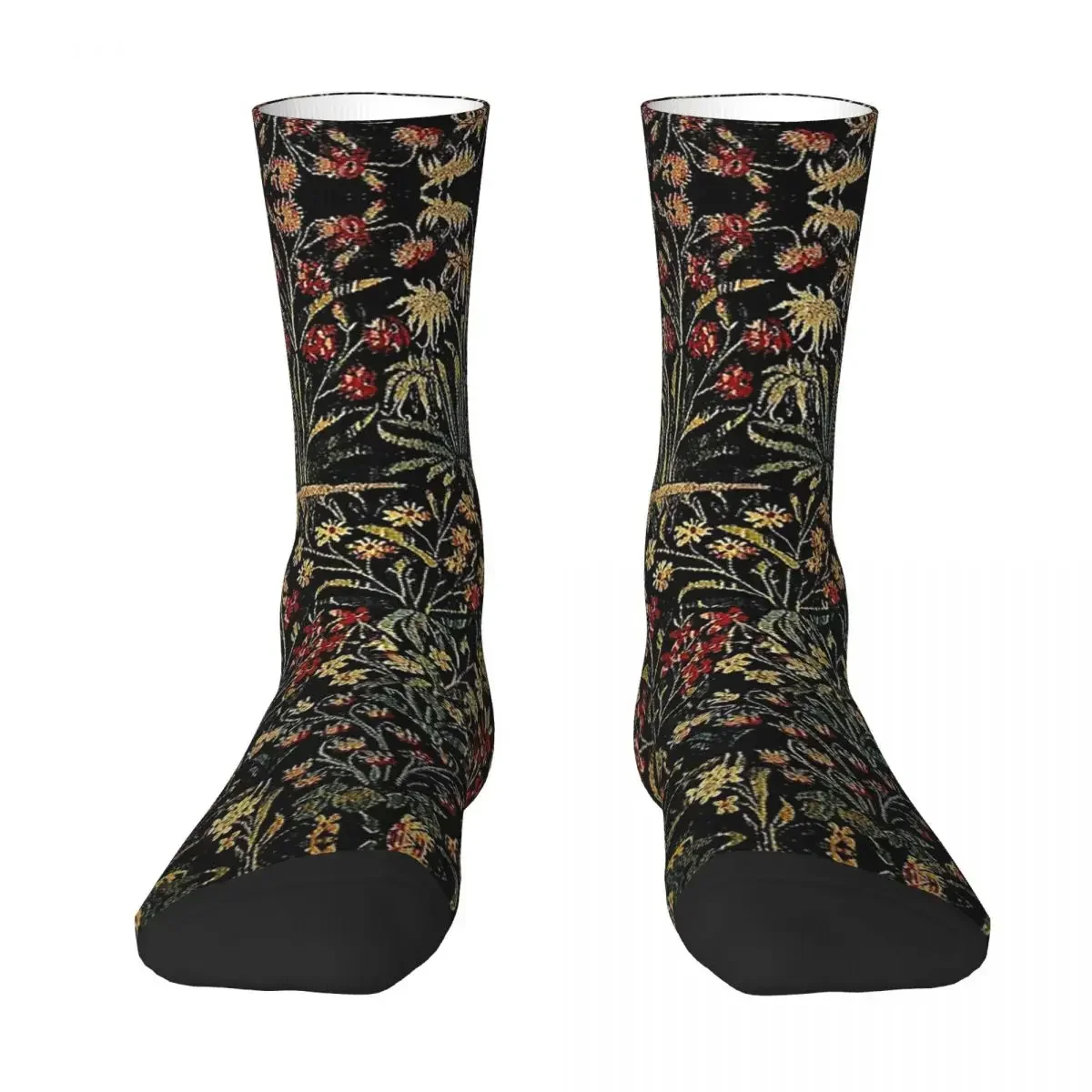 

All Seasons Crew Stockings Medieval Unicorn Midnight Floral Tapestry Socks Harajuku Long Socks Accessories for Men Women Gifts