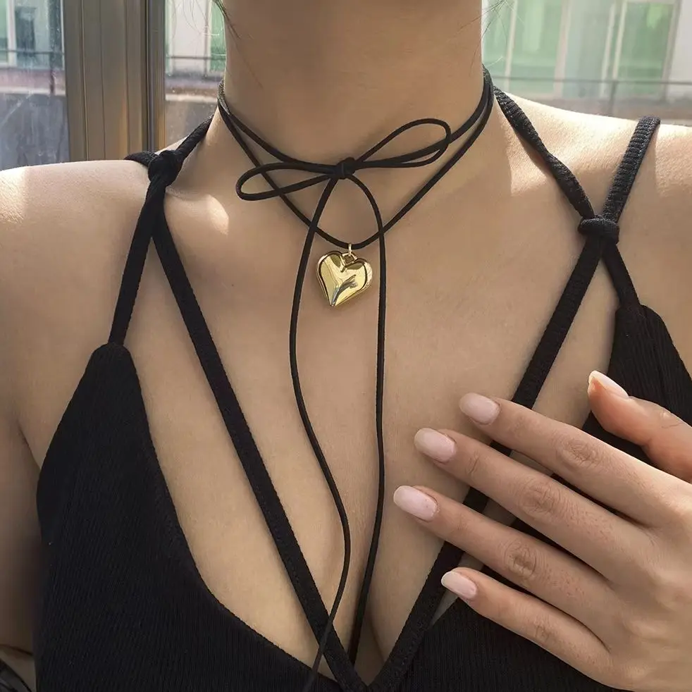 Collana Con Ciondolo A Forma Di Cuore In Vetro Trasparente, Corda Cerata, Lunghezza Regolabile, Gioiello Donna