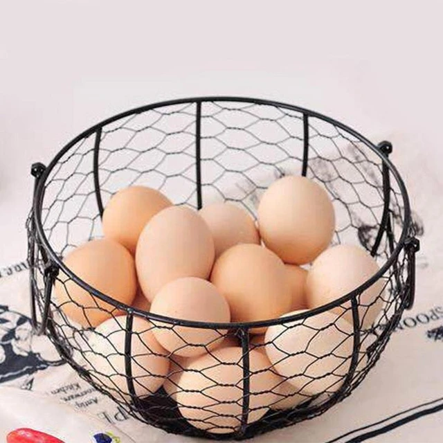 Chicken Egg Holder,Wire Egg Collecting Basket with Handle for Farm Eggs,  Fruits,Vegetables,Metal Wire Chicken Basket Decor for Kitchen,Countertop,  Farmhouse Rustic Style 