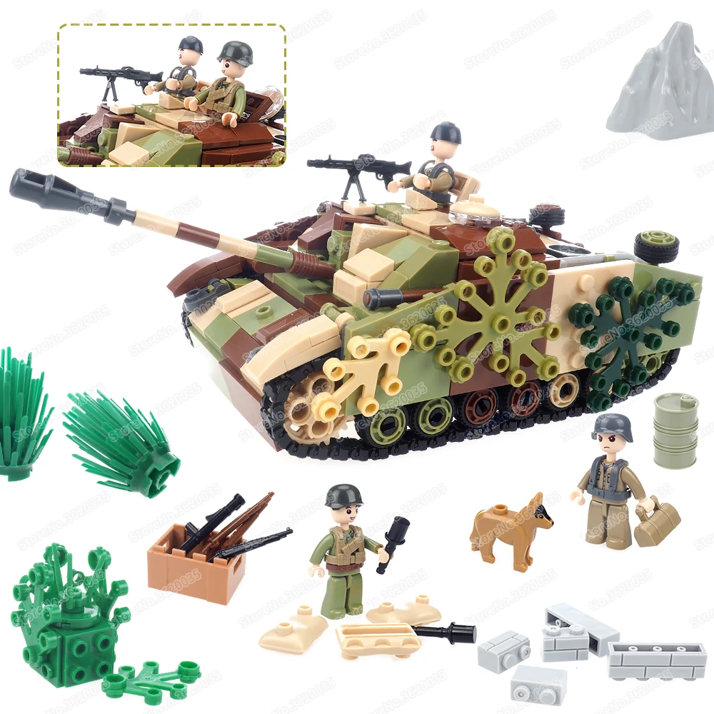 

Military Assault III Cannon Type A Building Block Assembled Moc Ww2 Figures War Tank Destroyer Weapons Model Child Gift Boy Toys