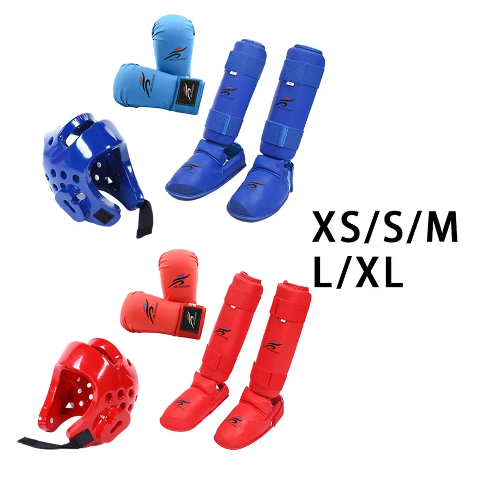 Karate Sparring Gear Set Training Gear Boxing Helmet Gloves with Shin Guards Footgear for Mma Sanda Kickboxing Karate Grappling