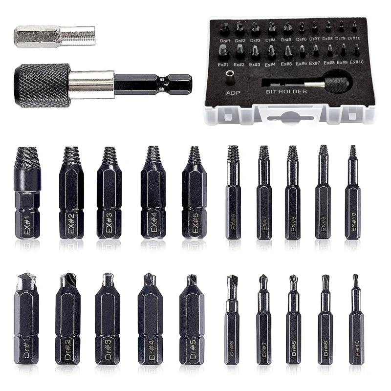 

22Pieces Damaged Screw Extractor Drill Bit Set Stripped Screw Extractor
