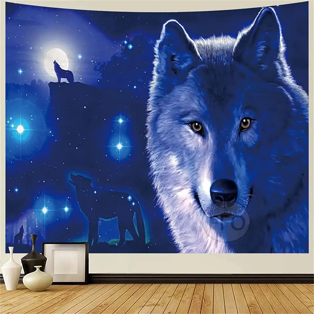 Family Wolf Wall Hanging Tapestry Animals Moon Tarot Room Decor Art Poster Bedroom Decoration Party Backdrop