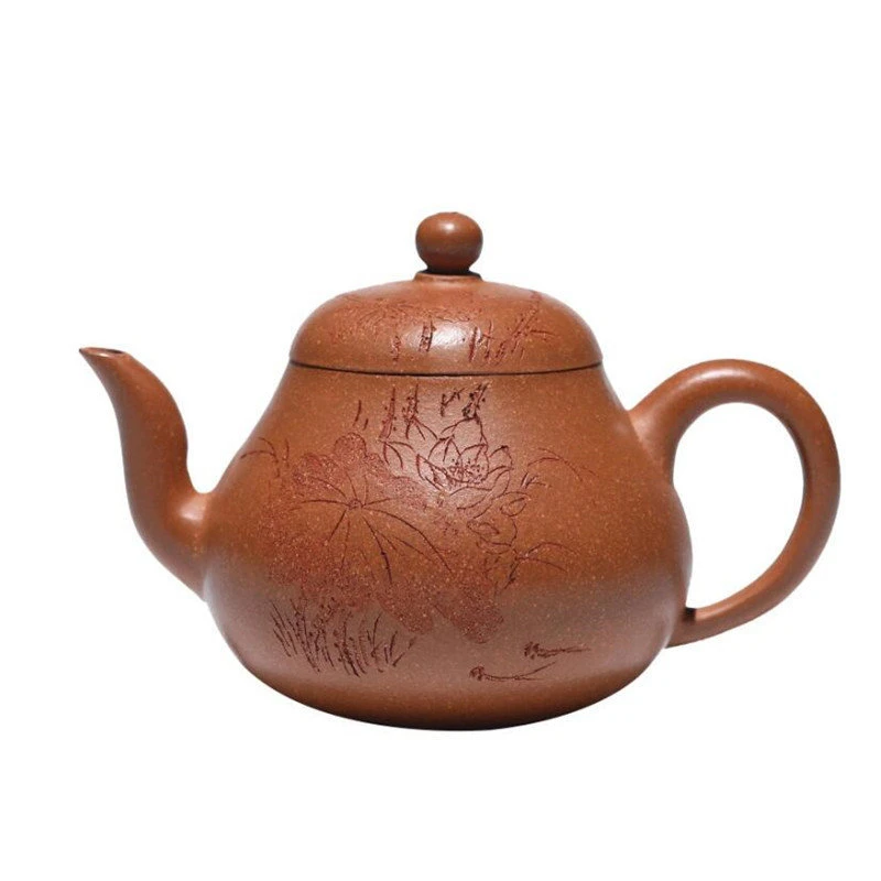

150ml Chinese Yixing Handmade Purple Clay Teapot Famous Hand-carved Lotus Leaf Pear-shaped Tea Pot Kettle High-end Zisha Tea Set