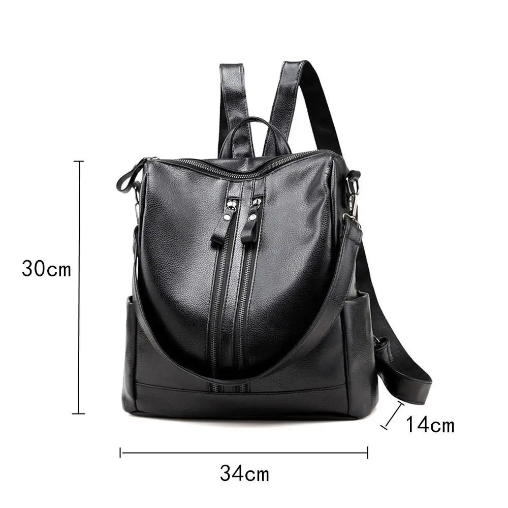 Women Soft School Leather Black Casual Multifunctional College Bag Large Capacity Shoulder Bags Travel Tote Backpack_voghion.com