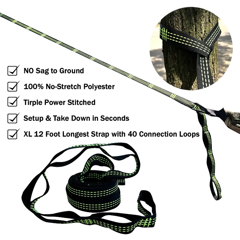 2PCS Hammock Straps Belts Extra Strong & Lightweight Ropes and 880 LBS Breaking Strength No Stretch Polyester Hammock Straps