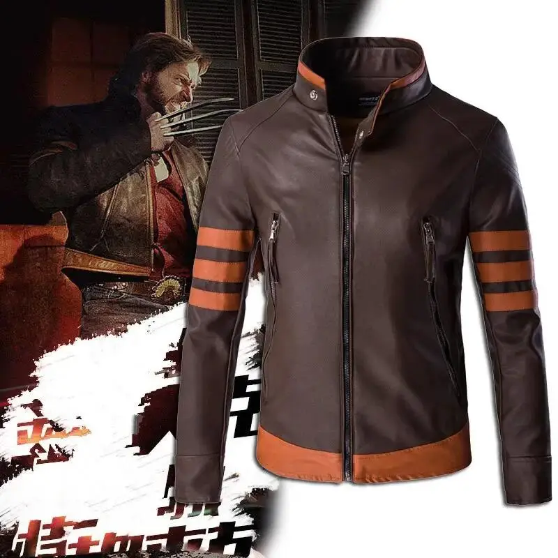 High-end Brand Men's Zipper Leather Jacket Wolverine Slim Fit Short Coat Retro Locomotive Logan Bomber PU Leather Jacket 5XL-M 5