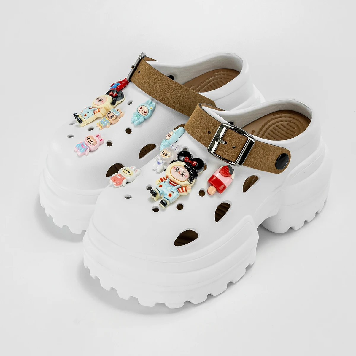 Labubu Mickey Cartoon Heightening Eva Hole Shoes – 10cm Thick-Soled Non-Slip Sandals for Women, Stylish & Versatile (825B) 1