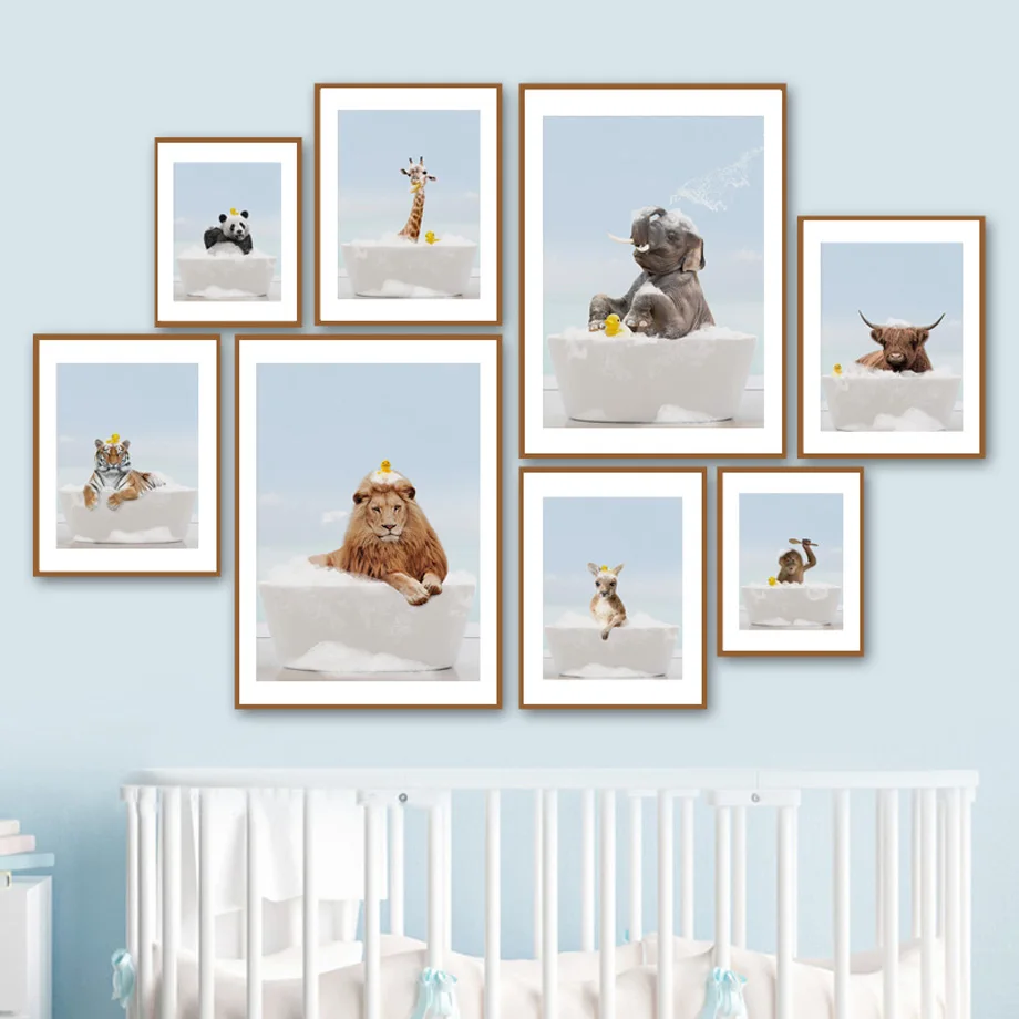 

Animal In Bathtub Lion Tiger Llama Wall Art Canvas Painting Toilet Whimsy Posters And Prints Wall Pictures Funny Bathroom Decor