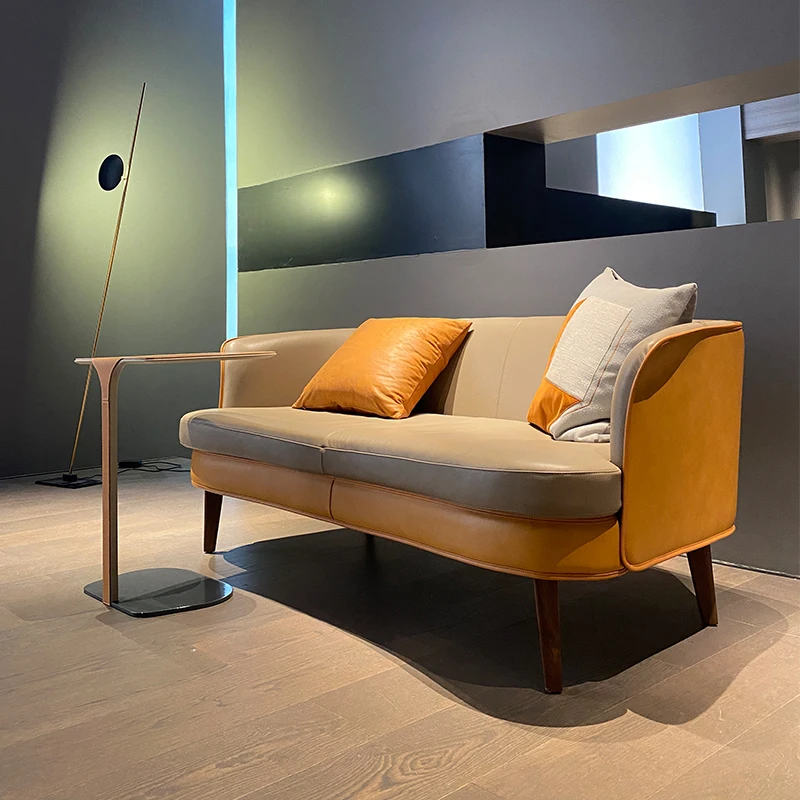 Customized minimalist top layer cowhide edge table, high-end artistic sense, saddle leather designer's creative