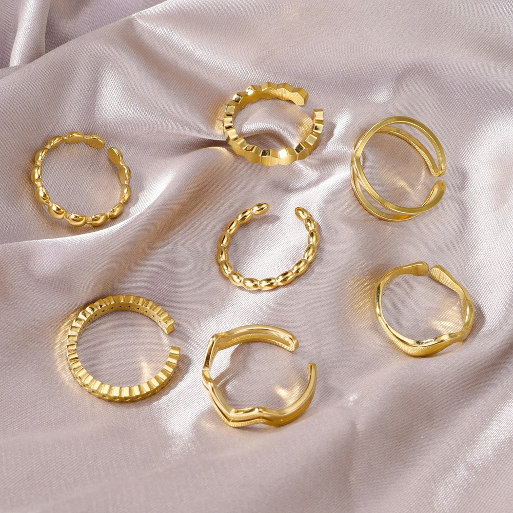 

WILD & FREE New In Trendy Stainless Steel Golden Adjustable Rings for Women Geometric Charm Aesthetic Waterproof Jewelry