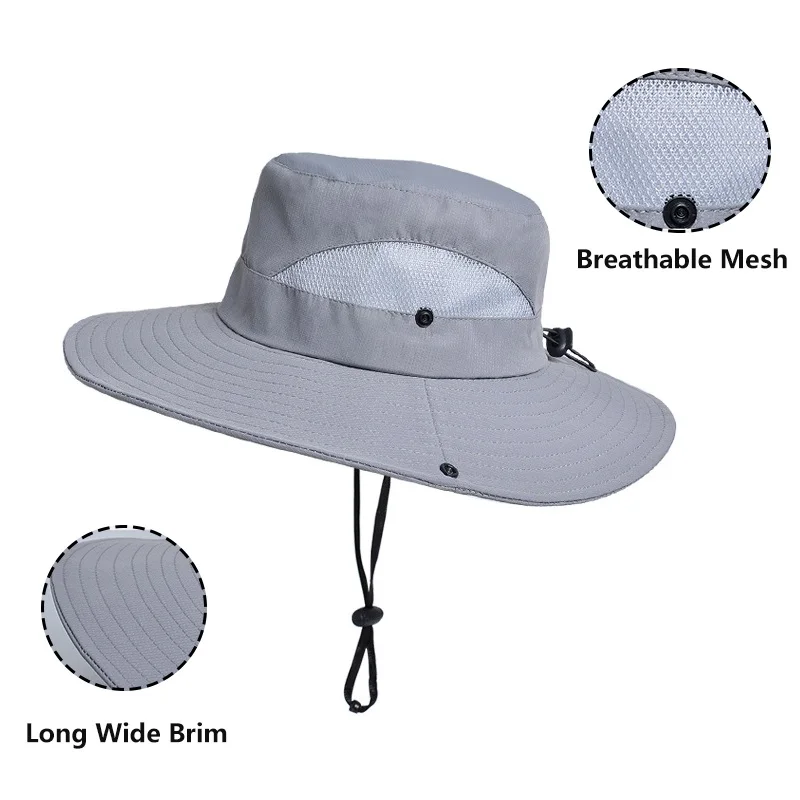 Summer UPF50+ Sun Hats For Women Men Breathable Mesh Boonie Hat Foldable UV Protection Hiking Fishing Hat Male Bucket Hats 4