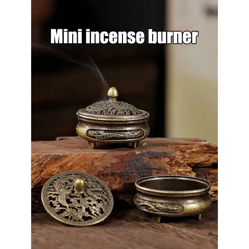 Dragon Phoenix Mini Incense Burner - Three-Legged Aromatherapy Pot with Non-Stick Powder Tray, Traditional Chinese Design