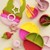 6PCS Silicone Baby Tableware Contrasting Colors Dishes Adjustable Bib Suction Bowl Portable Spoon Fork Leakproof Baby Cup 4