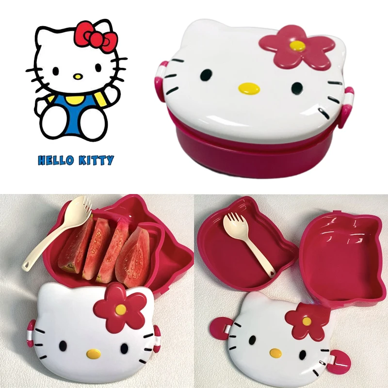 HelloKittyLunchBoxDoublePlasticCartoonAnimeStudentFruitBox