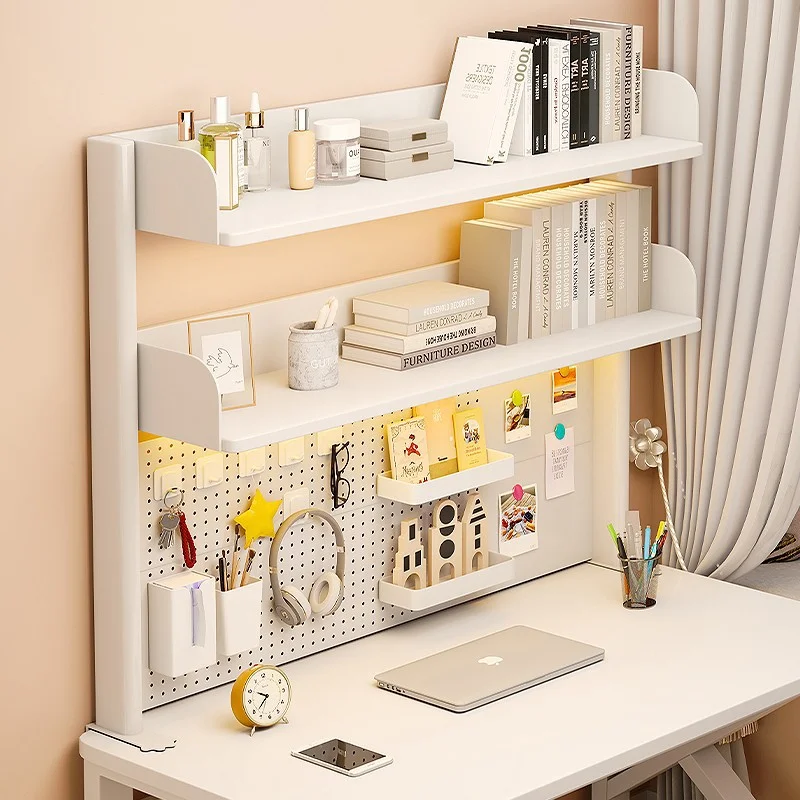 Organizzatore da Scrivania con Pannello Forato, Scaffale Portaoggetti per Computer, Libreria da Ufficio, Espositore da Tavolo per Studio, Organizzatore per Spazio di Lavoro - immagine 2