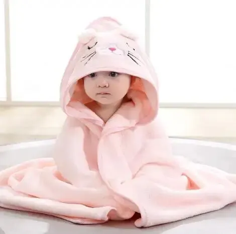 Cozy Cartoon Hooded Toddler Bathrobe and Swaddle Blanket