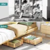 Bamboo Under Bed Storage Containers- Underbed Organizer with Wheels with Large Capacity Dust Bag,Sturdy Wood Rolling Under Bed S 6
