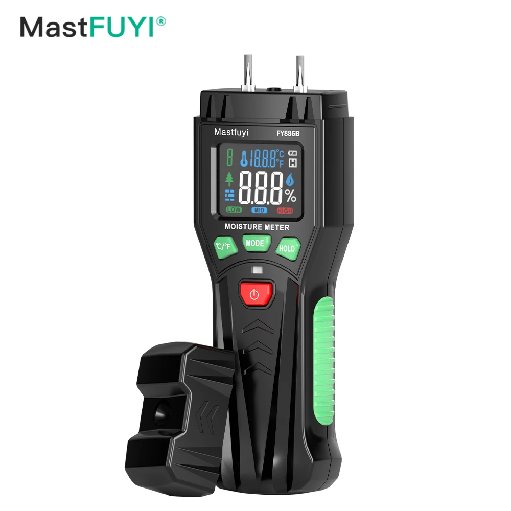 Digital Wood Moisture Meter MASTFUYI FY886B 0~60% LED Display Wood Humidity Moisture Detector Ambient Temp Humidity Tester