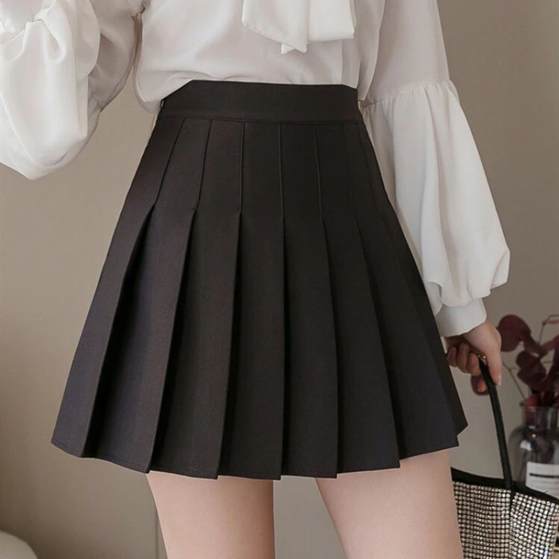 

Summer High Waist Skirts Womens Sexy Mini Skirts Vintage Pleated Skirt Korean Short Black