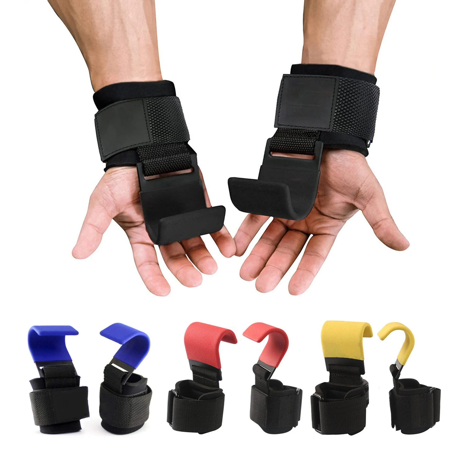 

2PCS Weight Lifting Hooks Lifting Gloves Padded Hand-Bar Wrist Straps Gym Fitness Hook Strap Pull-Up Power Workout Weightlifting