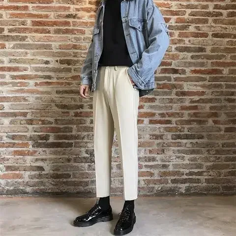 thumbnail image 1 of Pantalones de traje masculino negros para negocios, oficina, trabajo, sastrería social, pantalones de verano para hombre, ropa de diseñador 2024, spandex, formal, de lujo, 1 of 5
