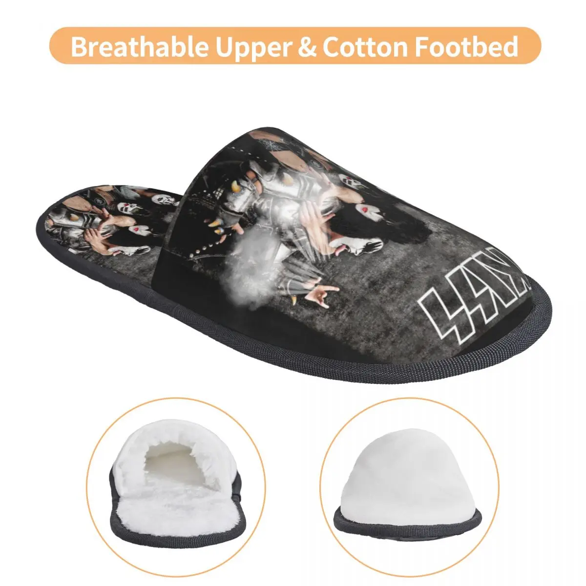 Crazy Rock Kiss Band Furry Slippers Non-slip Cozy Memory Foam Slides Bedroom 3