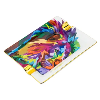 Posacenere per sigari in ceramica Posacenere per sigari con leone dipinto tridimensionale per l'home office Posacenere per sigari Accessori per fumatori