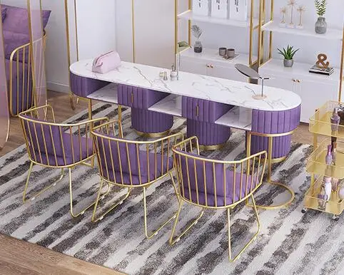Nordic net red marble manicure shop decoration table and chair set single and double manicure table simple mo