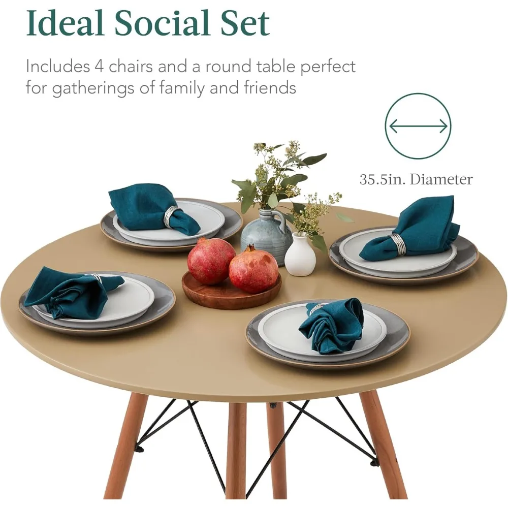 5-Piece Dining Set, Compact Mid-Century Modern Table & Chair Set for Home or Apartment with 4 Chairs, Plastic Seats for Stylish 2