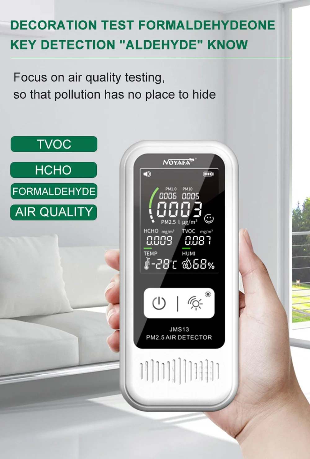 Noyafa Jms13 6 In 1 Multifunctional Air Detector HCHO CO2 PM2.5 PM1.0 Humidity M