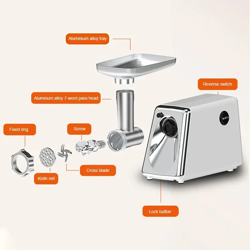 Electric Meat Grinder Heavy Duty Meat Mincer with Blades & Grinding Plates, Sausage Stuffer Maker, Grinder Plates for Home 2