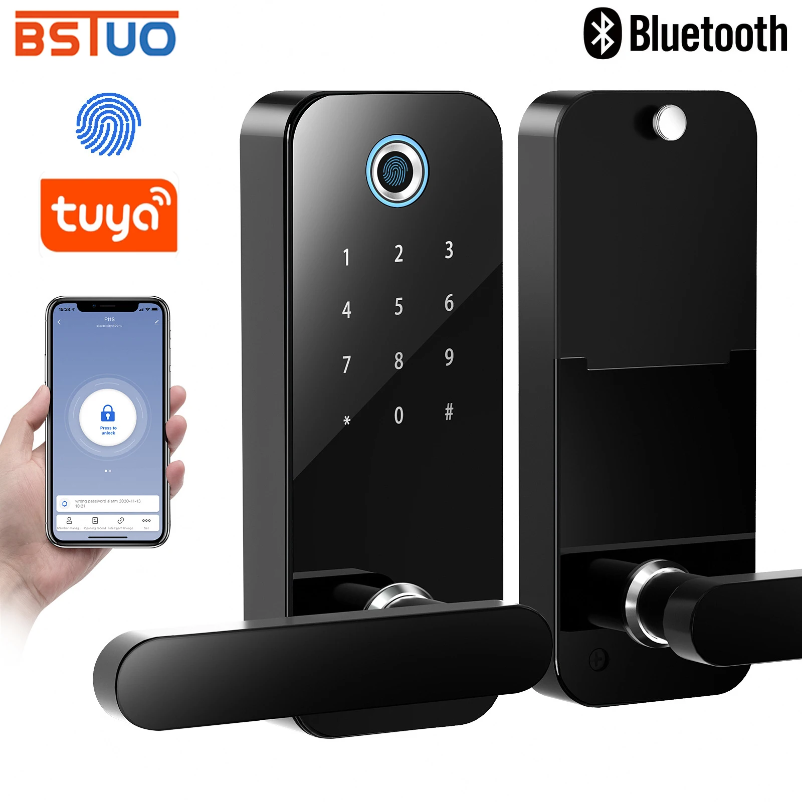 Serratura Elettronica Intelligente Tuya Bluetooth Con Impronta Digitale Biometrica/Password/Sblocco Chiave/Sblocco Remoto Dell'App Tuya