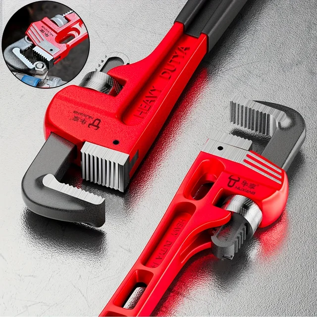 12inch / 8inch Heavy Duty Straight Pipe Wrench, Adjustable Aluminum Plumber Wrench with Floating Hook Jaw and I-Beam Handle, Red 1