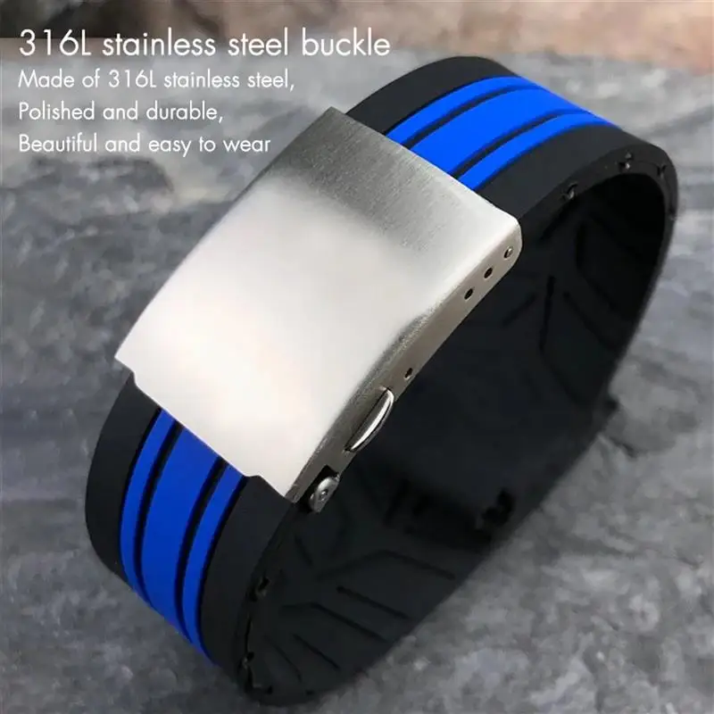 SCHIK Natural Rubber Watchband Fit for Tissot T048.417/T048.427 T-RACE T048 Soft Sports Silicone Watch Strap Folding Buckle
