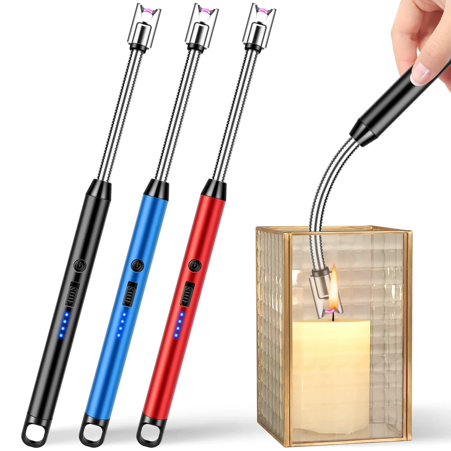 2 Pack Candle Arc Windproof Touch Lighter, USB Rechargeable Lighter with LED Battery Display, Gas Stove Long Lighters 2