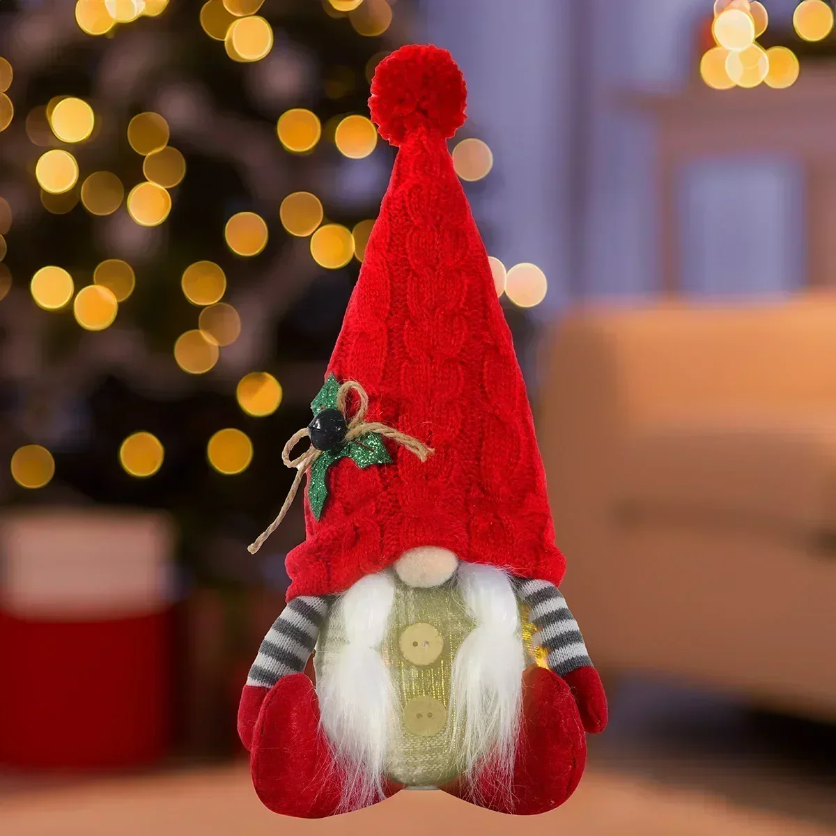 thumbnail image 1 of Muñeco de gnomo de punto brillante con luz LED de noche, decoración navideña 2024, decoración del árbol de Navidad para el hogar, regalo de Año Nuevo 2025, 1 of 5