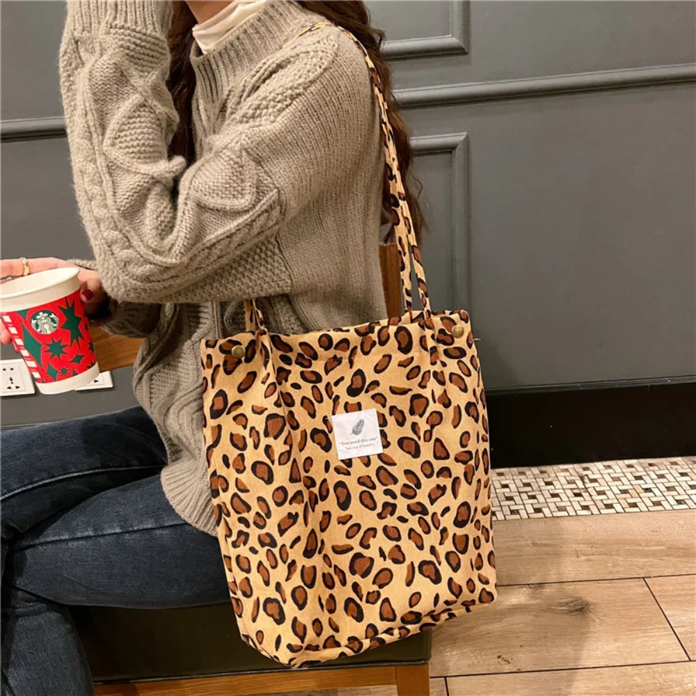 Women Handbags Bags for Women Corduroy Snap Button Shoulder Bag Large Capacity Reusable Shopping Bag Literary Buckle Tote Female Handbags