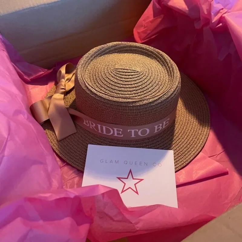 

BRIDE WIFEY BRIDE TO BE Personlized Embellished Beach Sun Straw Hat Ribbon Hen Party Supplies Bridal Shower Wedding Decrations
