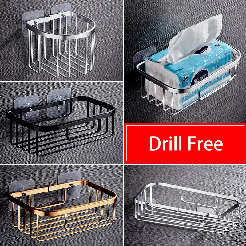 

RustProof Space Aluminum Wall Mounted Bathroom Shower Shelf Shampoo Soap Cosmetic Storage Rack Toilet Paper Holder Suction Cup