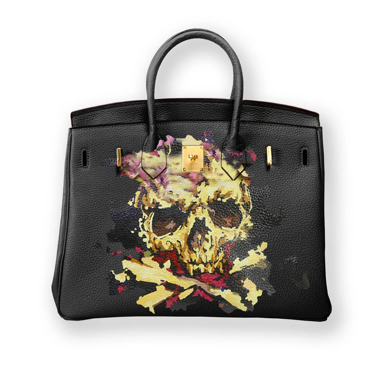 

Art Hand-Painting Colorful Skull Head Customize Totes Ladies purses and handbags Messenger Clutch Totes Togo Leather Cowhide New