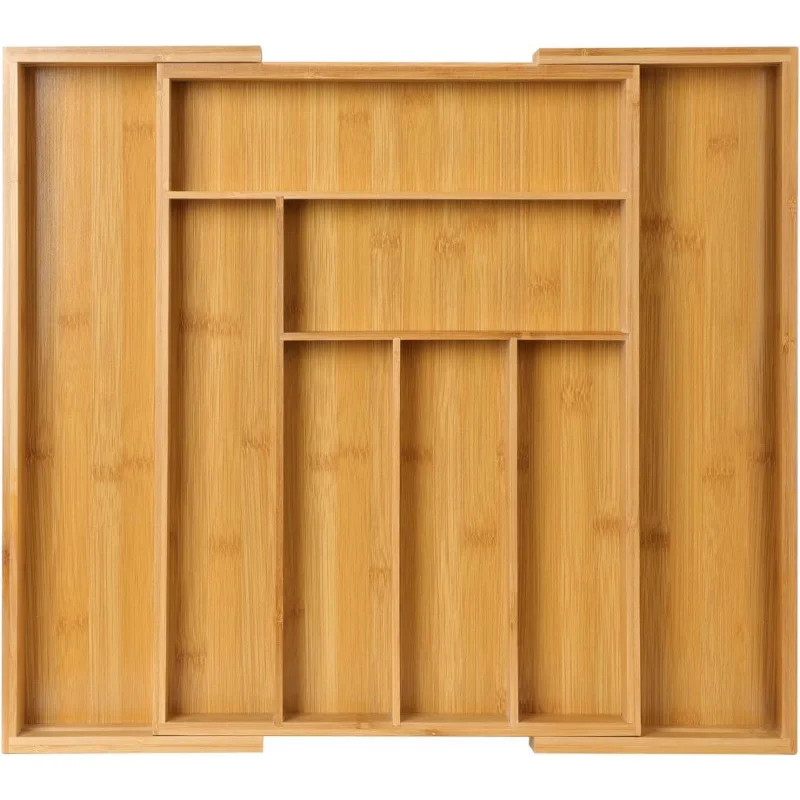 Bamboo Expandable Kitchen Drawer Storage Box Fork Tableware Knife Tableware Retractable Partitioned Organizing Box, 6