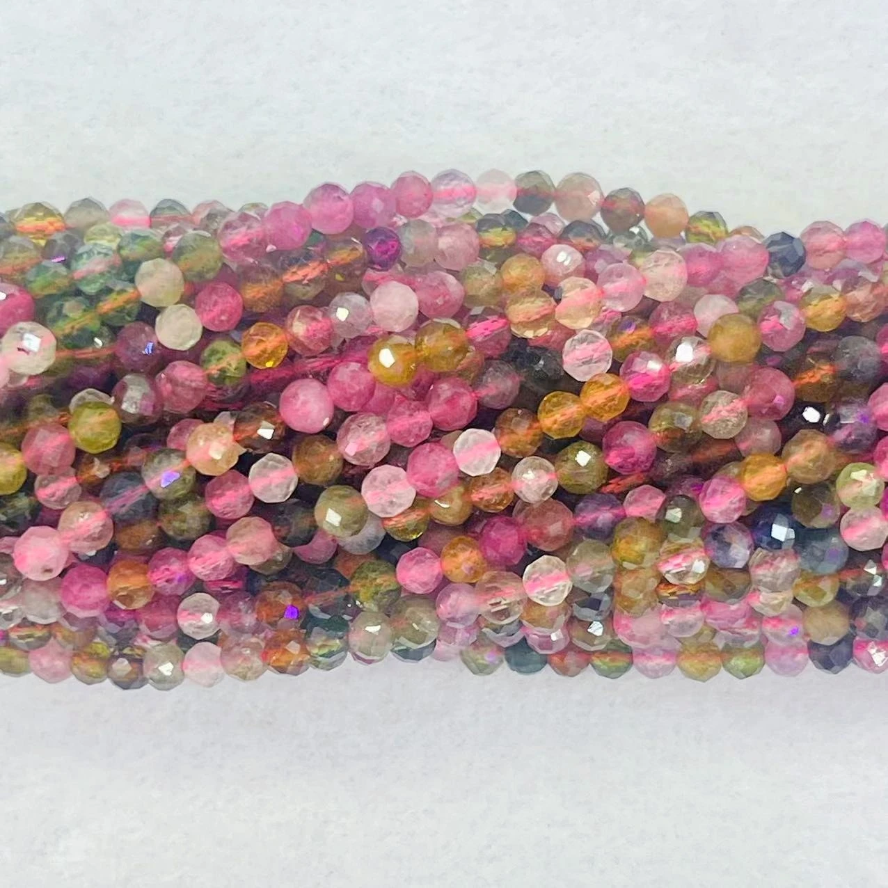 3mm Natural Tourmaline Faceted Round Beads Colorful Spacer Loose Rubellite Stone Beads Gem For DIY Making Noble Jewelry
