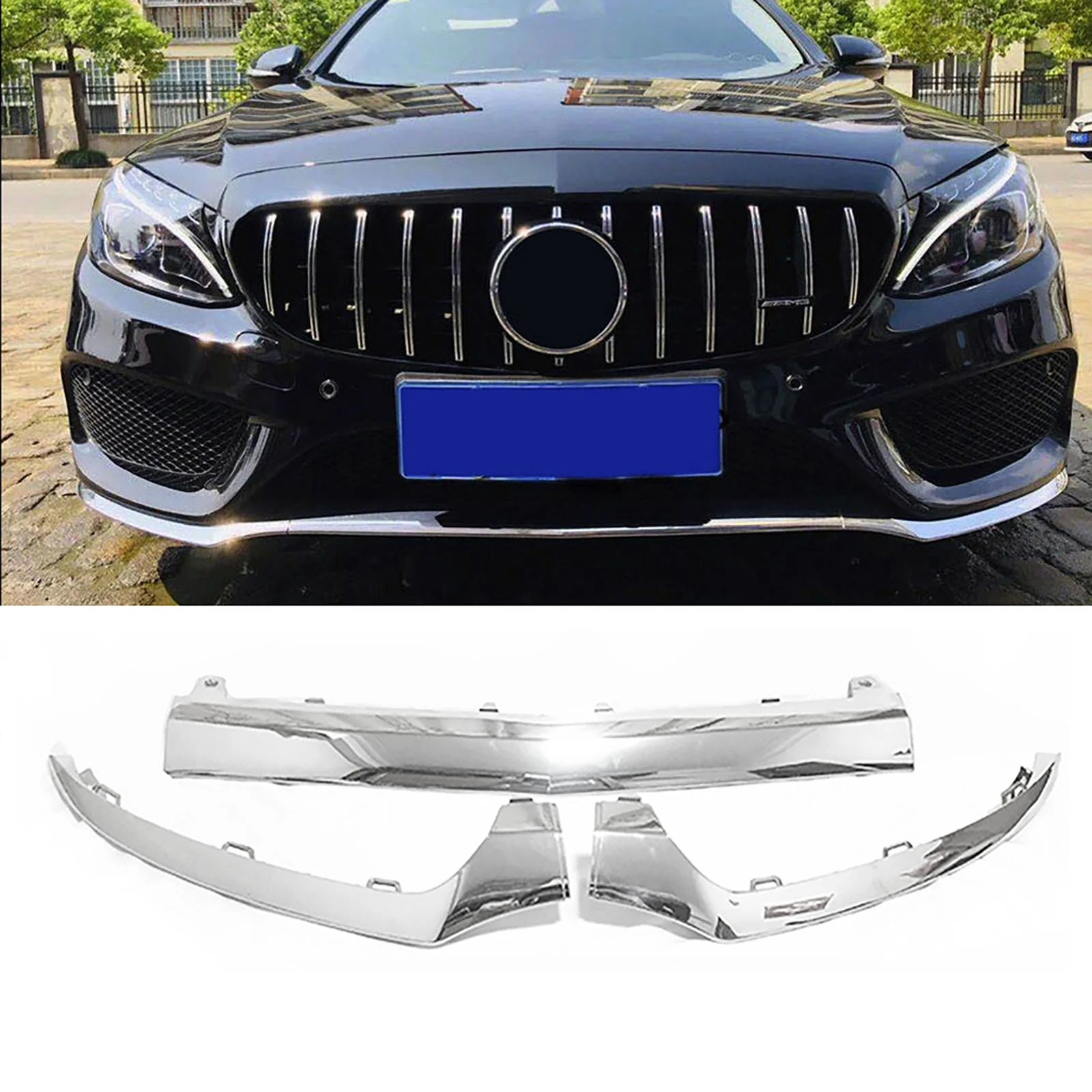 Car Bumper Spoiler Bumper Protector Front Bumper Cover Front Bumper Decoration Car Front Bumper Spoiler Diffuser Protection Guard for Mercedes-Benz C Class W205 2014- C300 C400 C63