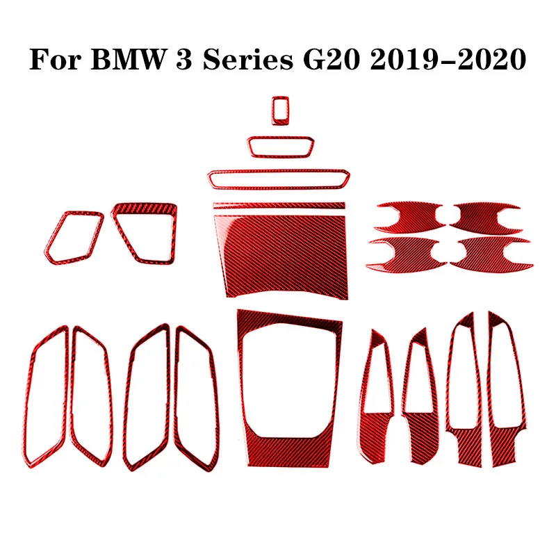 

For BMW 3 Series G20 G28 325Ii 330D 335 2019-2020 Auto Interior Mouldings Accessories Red Carbon Fiber Stickers Car styling