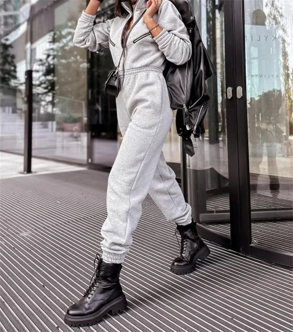 2023 Fleece Hoodie Jumpsuits Women Autumn Winter Casual Zipper Drawstring Playsuit Female One Piece Rompers Tracksuits