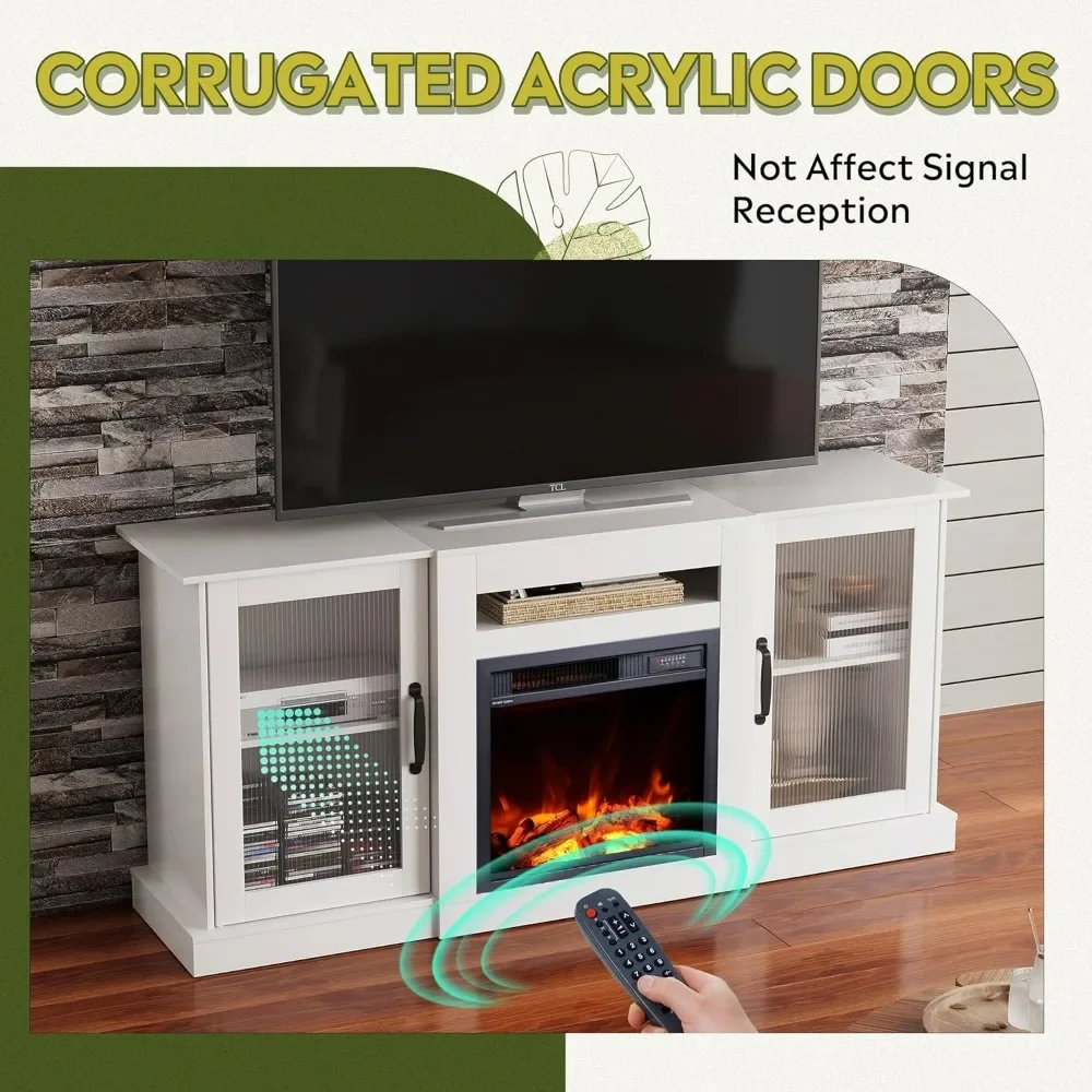 Fireplace TV Stand for 65" TVs, Entertainment Center with 18 Inch Electric Fireplace, TV Console with Open Shelves 4