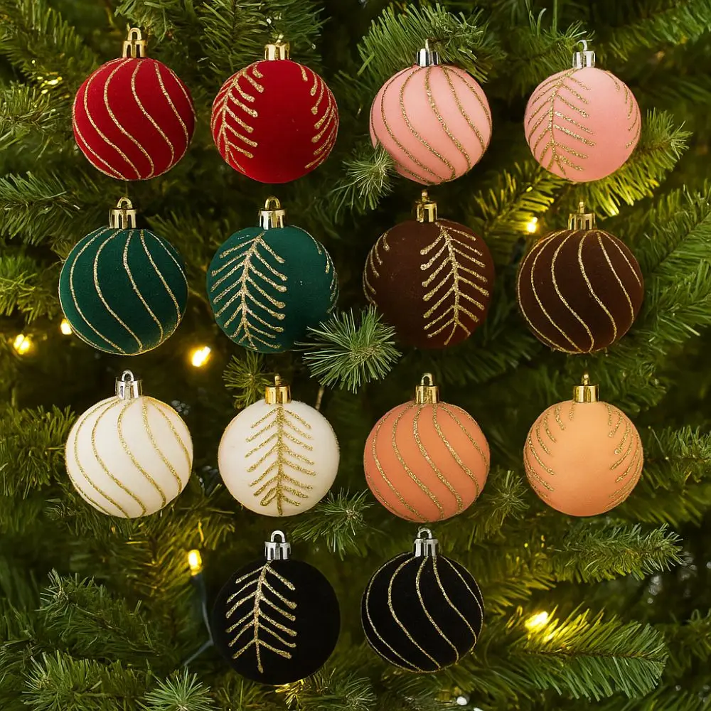 Description Picture 4 of item6cm Christmas Balls Set DIY Crafts Shatterproof Christmas Hanging Balls Flocking Christmas Spheres Pendant Merry Christmas Decor