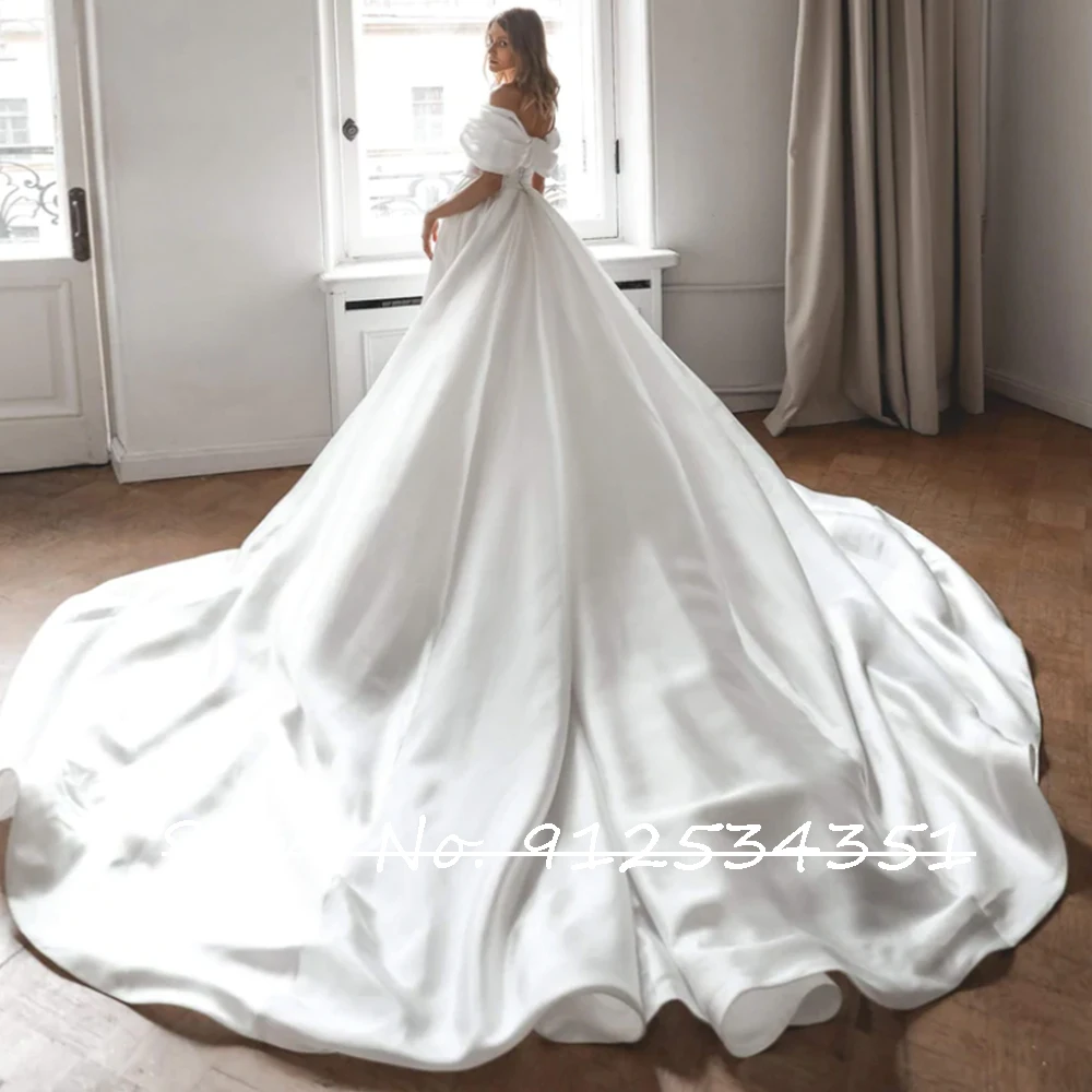 Vestidos De Novia Satin Mermaid Wedding Dresses with Detachable Train Classic Robes De Mariage Off the Shoulder Simple Trouwjurk 3
